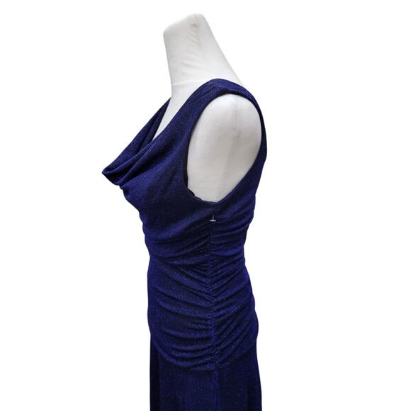 Nightway Ruched Sleeveless Maxi Dress Womens Size 4 Sparkle Blue Elegant Evening - Picture 10 of 15